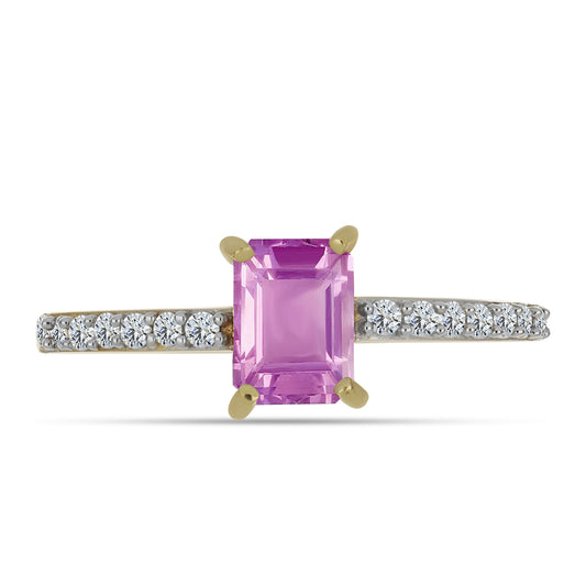 Anillo de Plata Bañada en Oro con Fluorita rosa y Topacio Blanco