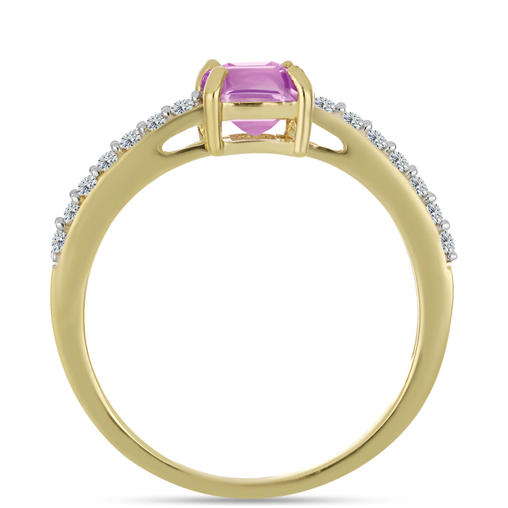 Anillo de Plata Bañada en Oro con Fluorita rosa y Topacio Blanco 2 