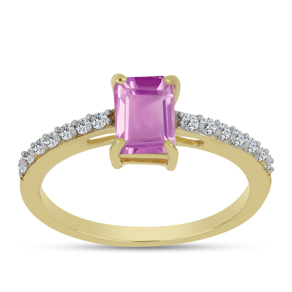 Anillo de Plata Bañada en Oro con Fluorita rosa y Topacio Blanco