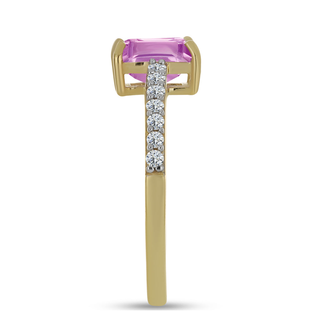 Anillo de Plata Bañada en Oro con Fluorita rosa y Topacio Blanco