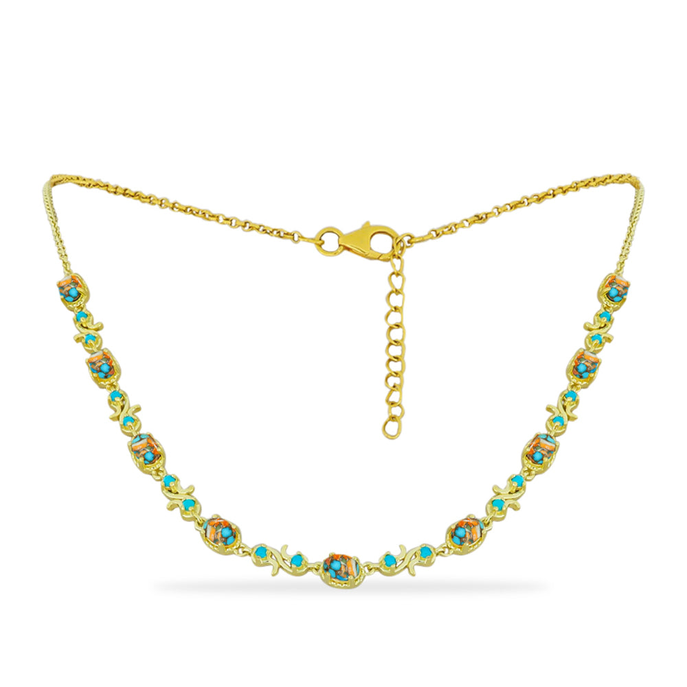 Collar de Plata Bañada en Oro con Turquesa Ostra y Turquesa Bella Durmiente 1 