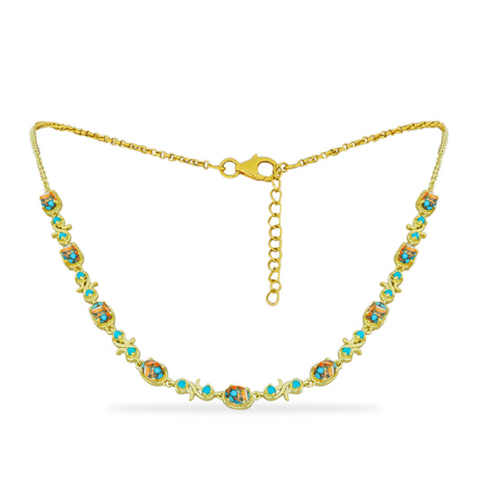 Collar de Plata Bañada en Oro con Turquesa Ostra y Turquesa Bella Durmiente