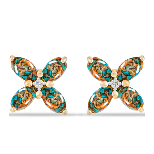 Pendientes de Plata Bañada en Oro con Turquesa Ostra y Topacio Blanco