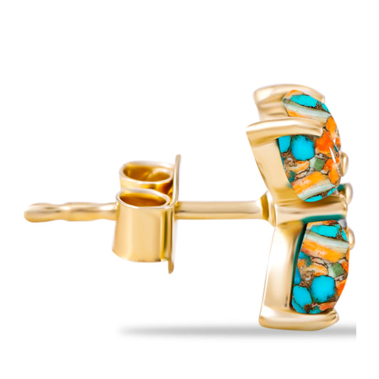 Pendientes de Plata Bañada en Oro con Turquesa Ostra y Topacio Blanco