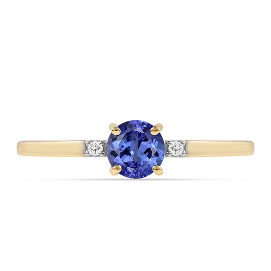Anillo de Oro 9K con Tanzanita AAA y Zircón blanco natural