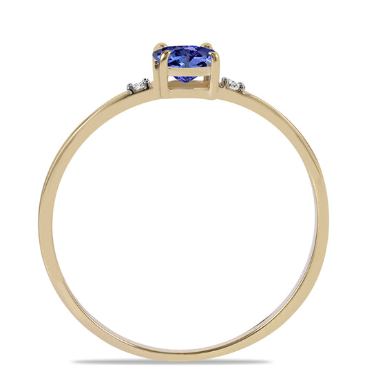 Anillo de Oro 9K con Tanzanita AAA y Zircón blanco natural