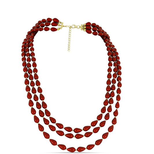Collar de Plata Bañada en Oro con Perla roja de río