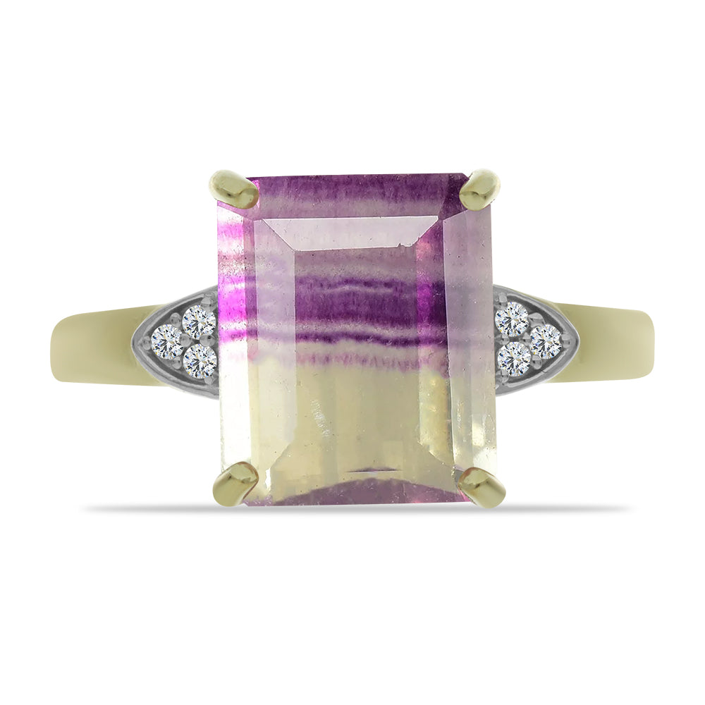 Anillo de Plata Bañada en Oro con Fluorita morada y Topacio Blanco
