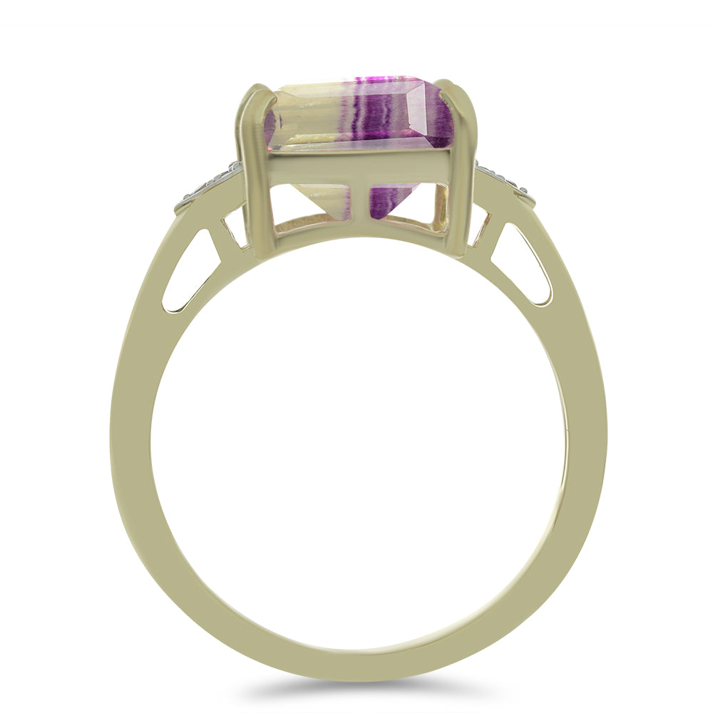 Anillo de Plata Bañada en Oro con Fluorita morada y Topacio Blanco 2 