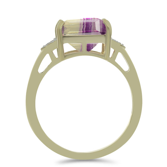 Anillo de Plata Bañada en Oro con Fluorita morada y Topacio Blanco