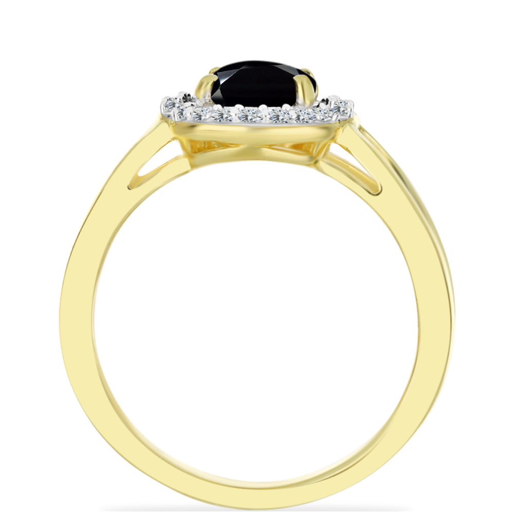 Anillo de Plata Bañada en Oro con Ónix Negro y Topacio Blanco 2 