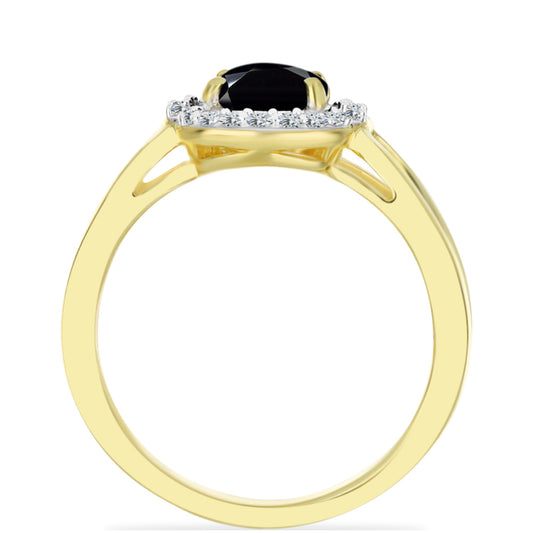 Anillo de Plata Bañada en Oro con Ónix Negro y Topacio Blanco