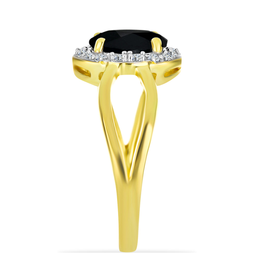 Anillo de Plata Bañada en Oro con Ónix Negro y Topacio Blanco 4 