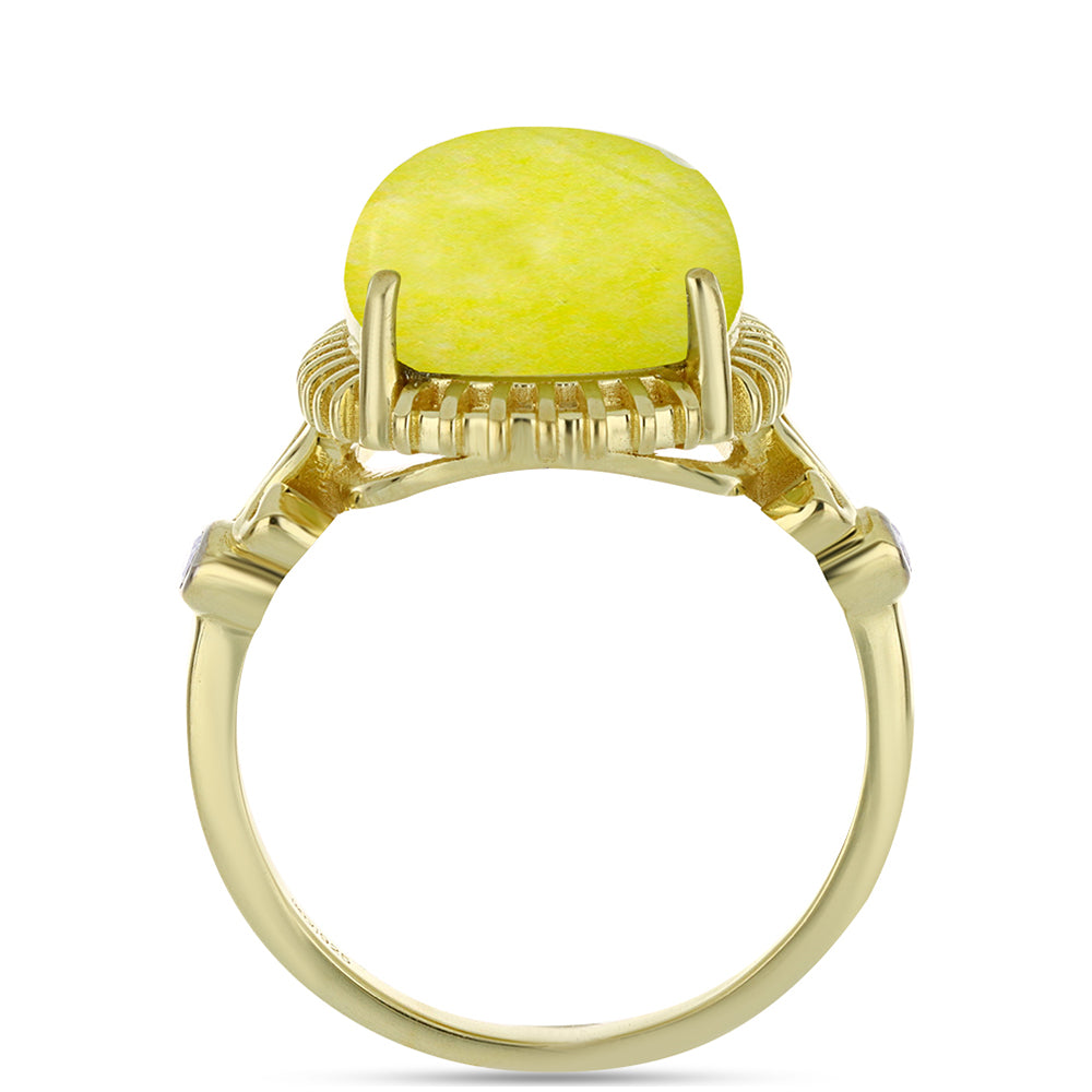 Anillo de Plata Bañada en Oro con Serpentina Amarilla y Topacio Blanco 2 