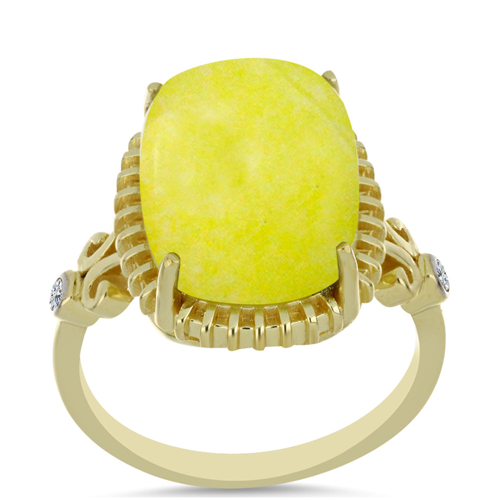 Anillo de Plata Bañada en Oro con Serpentina Amarilla y Topacio Blanco 3 