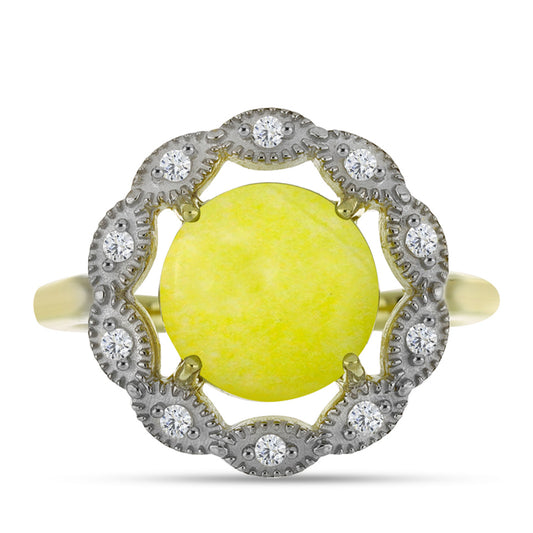 Anillo de Plata Bañada en Oro con Serpentina Amarilla y Topacio Blanco