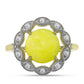 Anillo de Plata Bañada en Oro con Serpentina Amarilla y Topacio Blanco