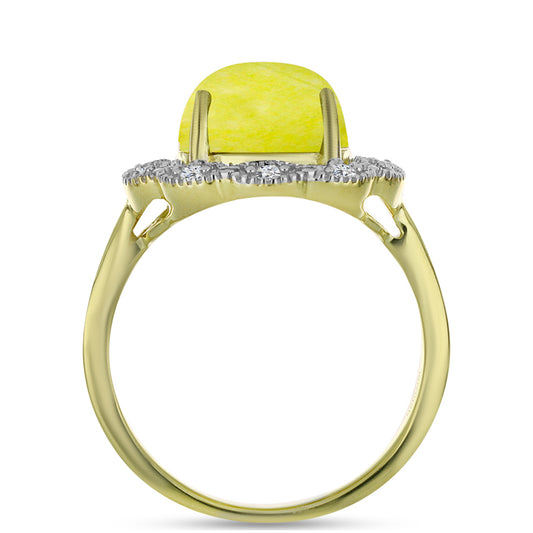 Anillo de Plata Bañada en Oro con Serpentina Amarilla y Topacio Blanco