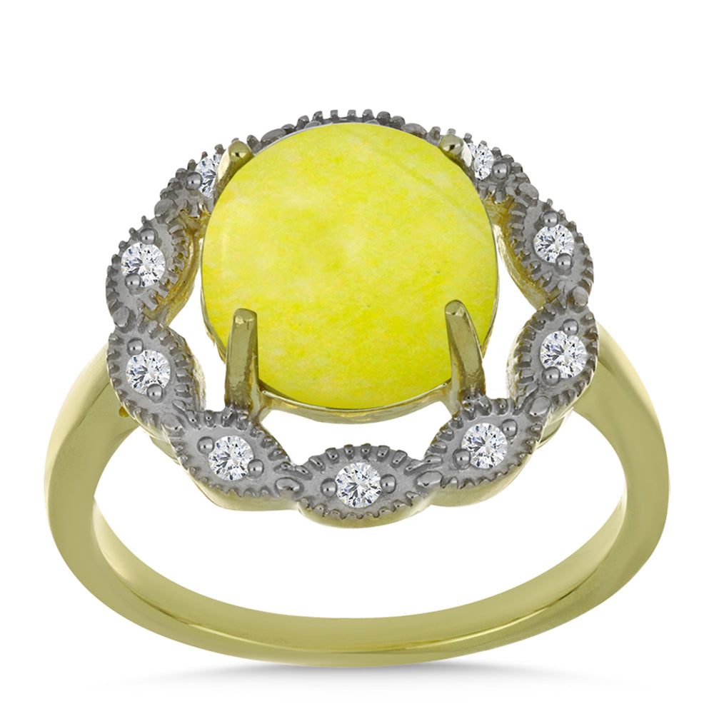 Anillo de Plata Bañada en Oro con Serpentina Amarilla y Topacio Blanco 3 