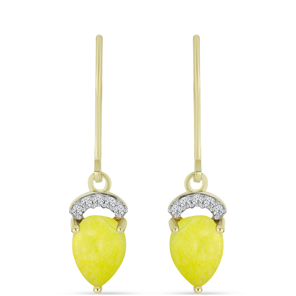 Pendientes de Plata Bañada en Oro con Serpentina Amarilla y Topacio Blanco 1 
