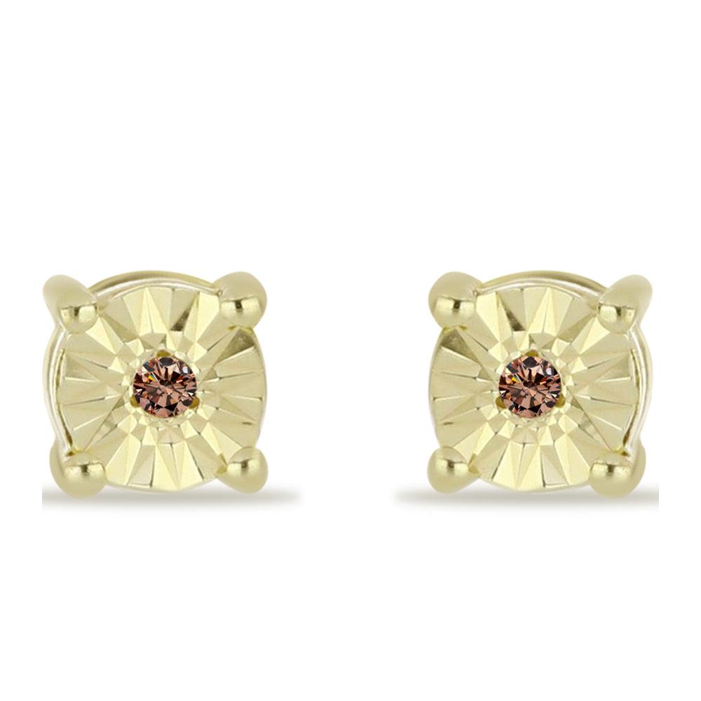 Pendientes de Plata Bañada en Oro con Diamante Champagne 1 