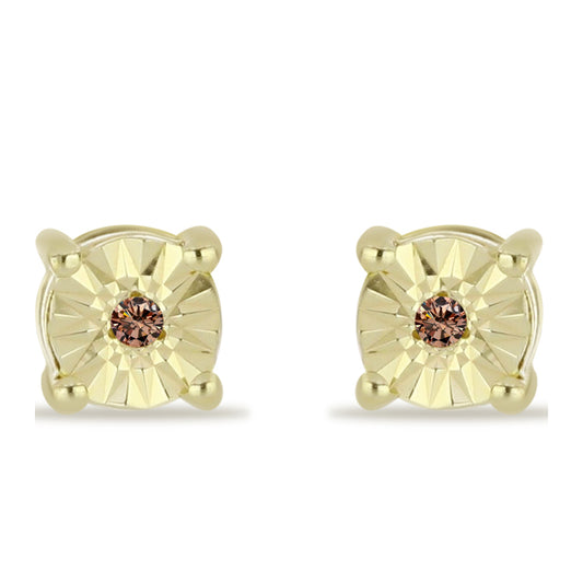 Pendientes de Plata Bañada en Oro con Diamante Champagne