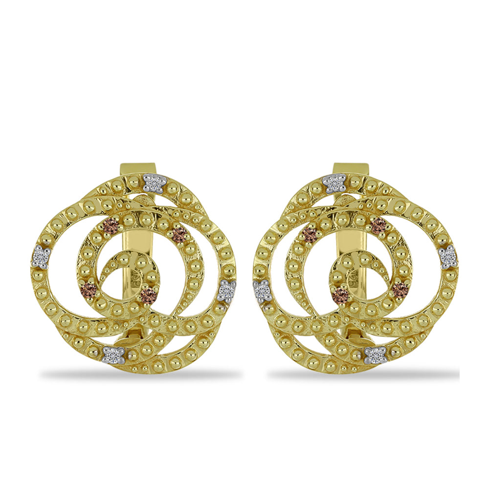 Pendientes de Plata Bañada en Oro con Diamante Champagne y Diamante blanco 1 