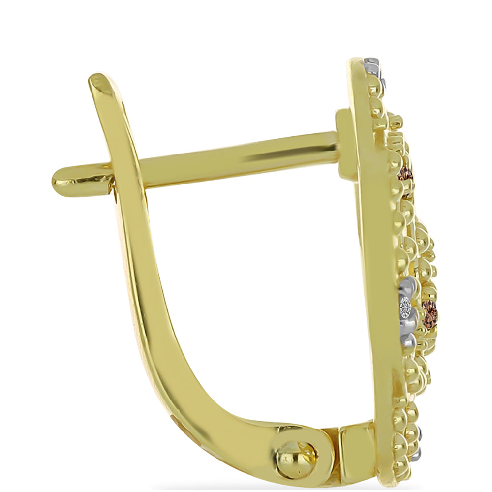Pendientes de Plata Bañada en Oro con Diamante Champagne y Diamante blanco 2 