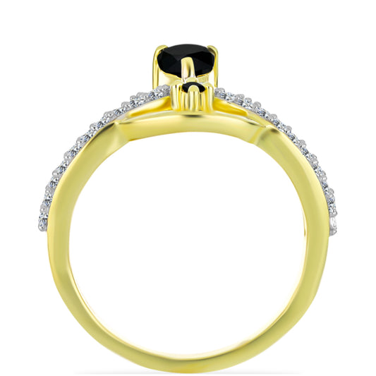 Anillo de Plata Bañada en Oro con Ónix Negro y Topacio Blanco