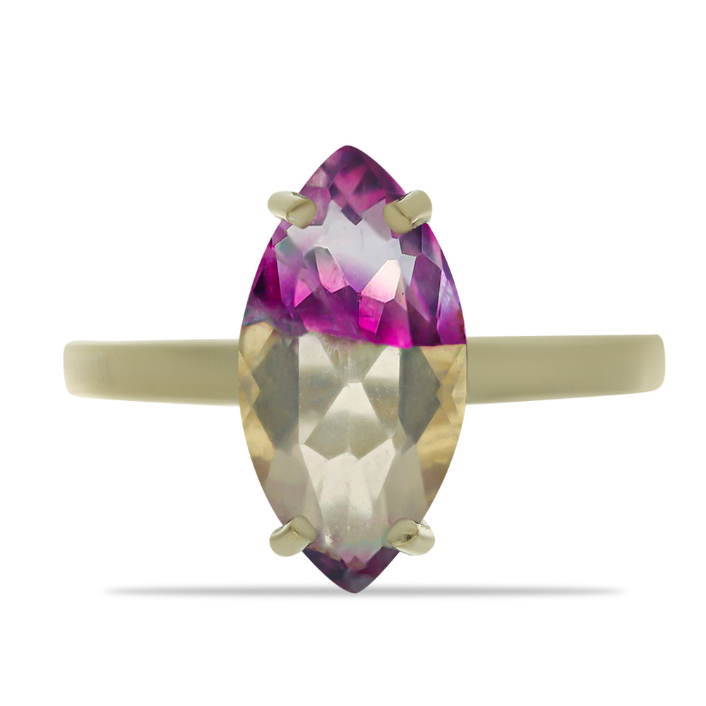 Anillo de Plata Bañada en Oro con Fluorita morada