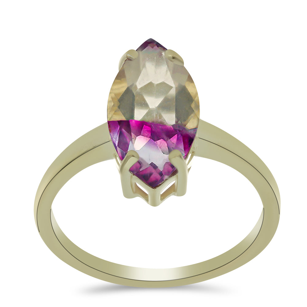 Anillo de Plata Bañada en Oro con Fluorita morada 3 