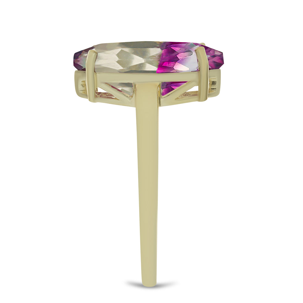 Anillo de Plata Bañada en Oro con Fluorita morada