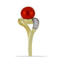 Anillo de Plata Bañada en Oro con Perla roja de río y Topacio Blanco