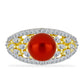 Anillo de Plata Bañada en Oro con Perla roja de río y Topacio Blanco