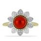 Anillo de Plata Bañada en Oro con Perla roja de río y Topacio Blanco