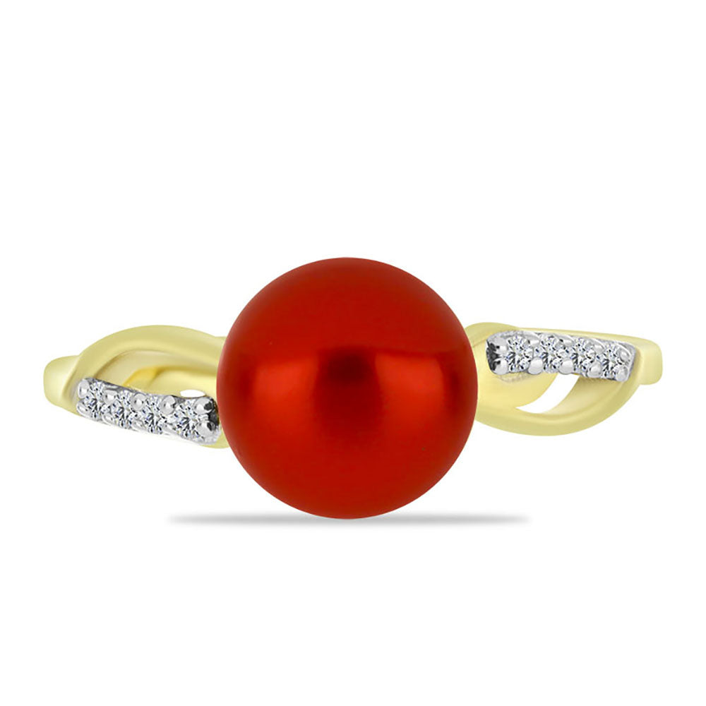 Anillo de Plata Bañada en Oro con Perla roja de río y Topacio Blanco 1 