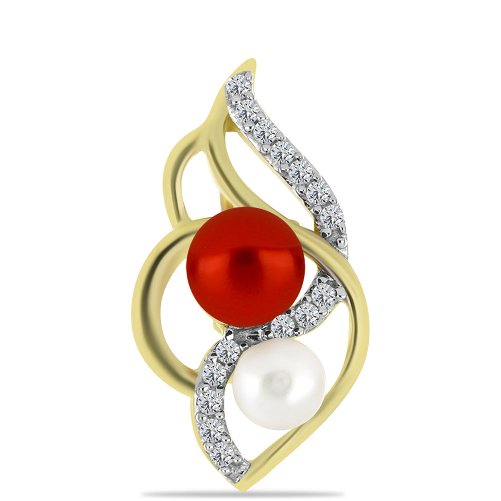 Pendientes de Plata Bañada en Oro con Perla roja de río y Topacio Blanco 1 