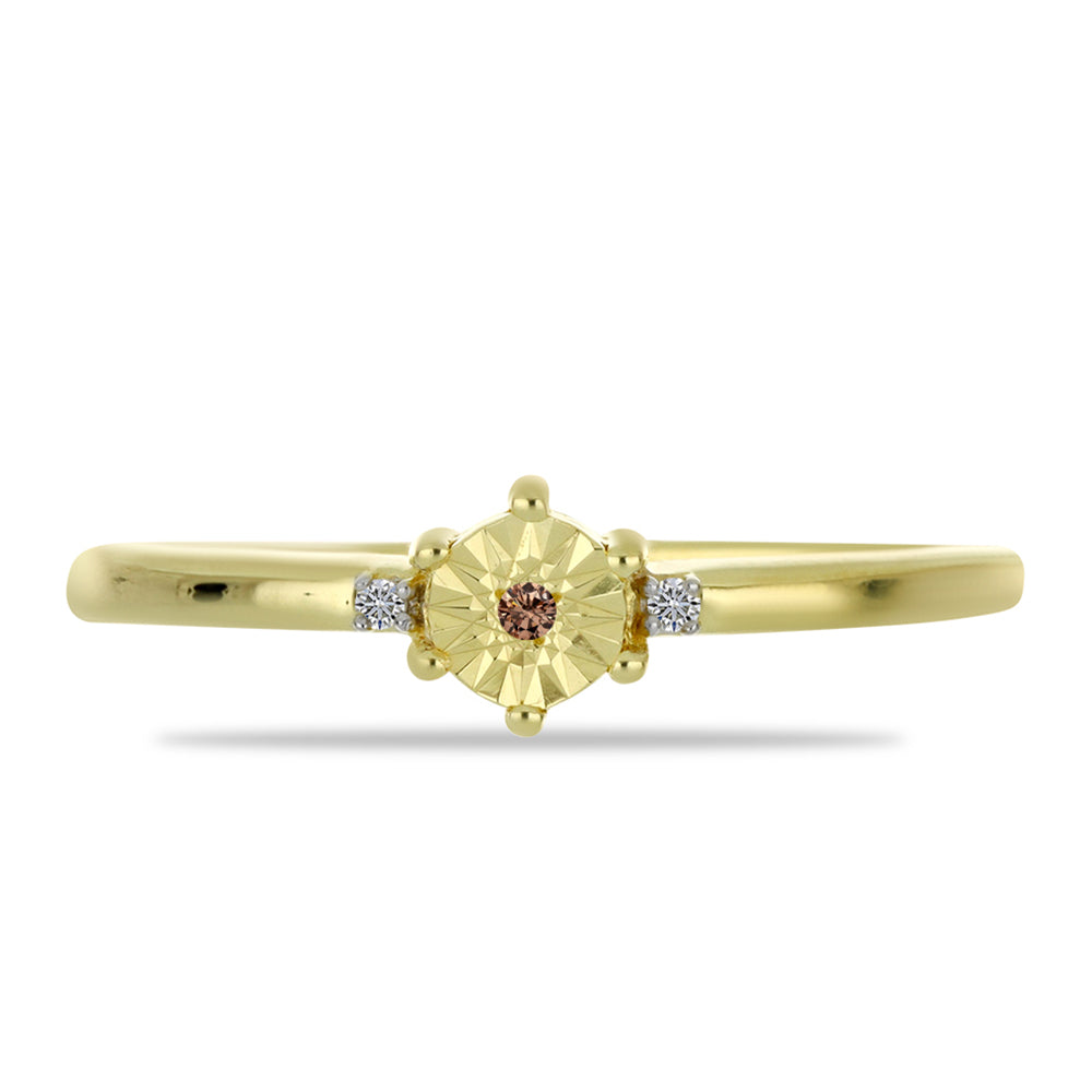 Anillo de Plata Bañada en Oro con Diamante Champagne y Diamante blanco 1 
