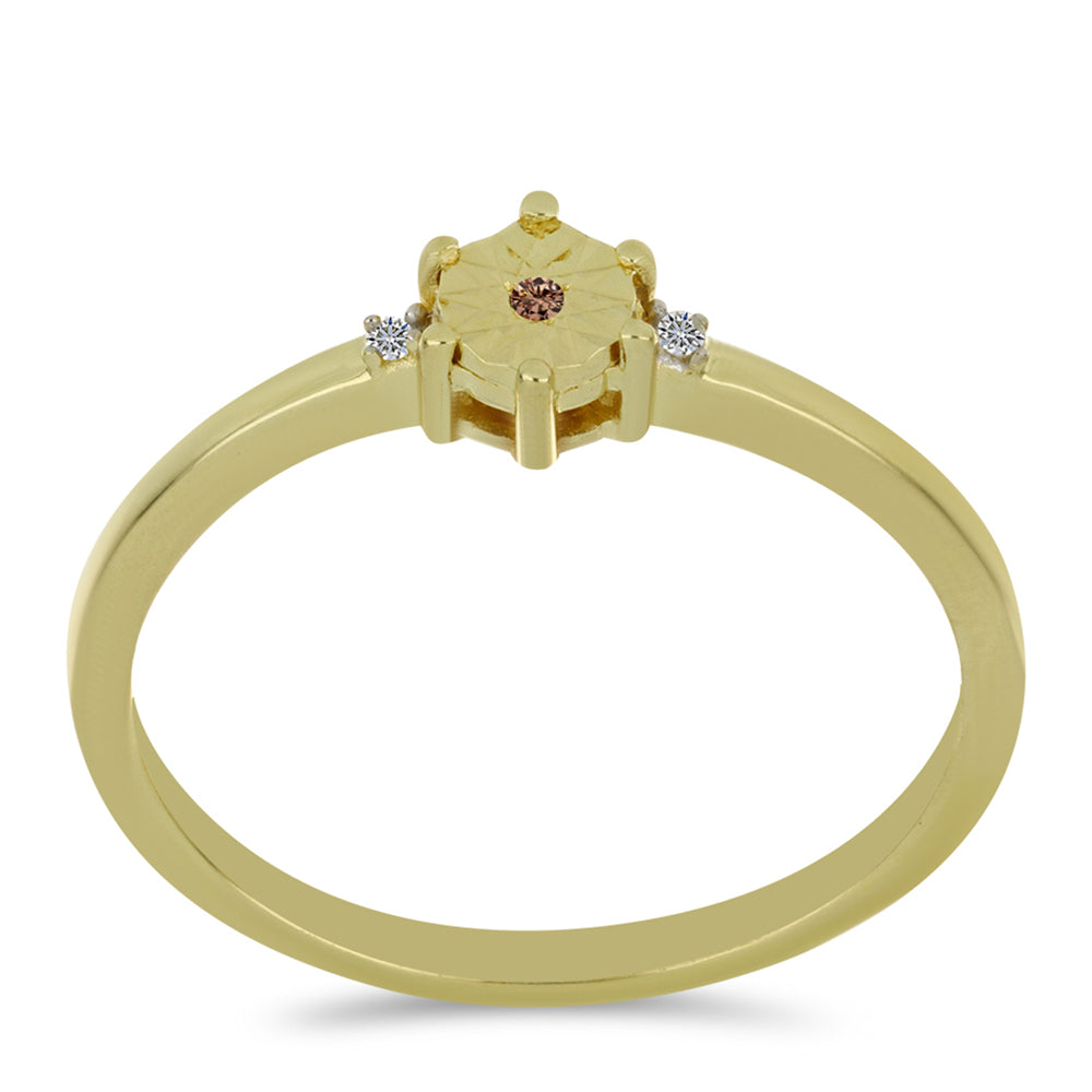Anillo de Plata Bañada en Oro con Diamante Champagne y Diamante blanco 3 