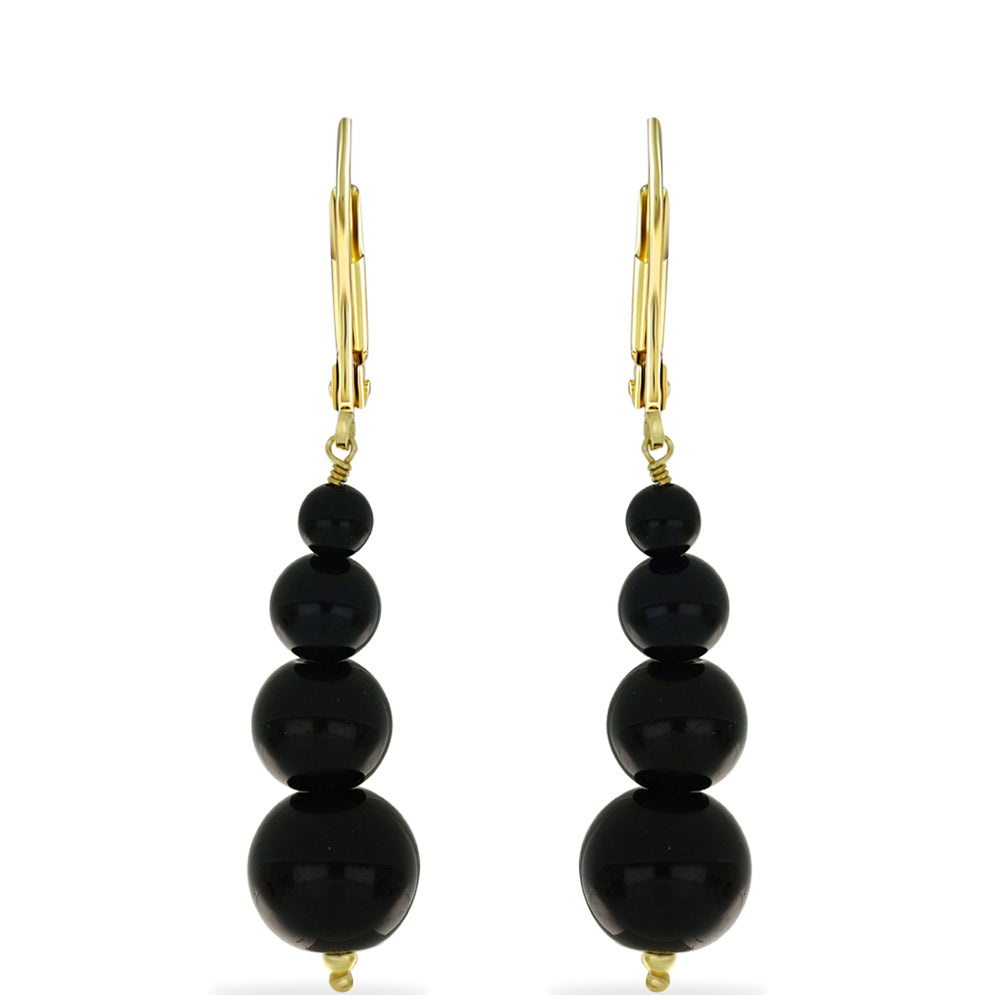 Pendientes de Plata Bañada en Oro con Ónix Negro 1 