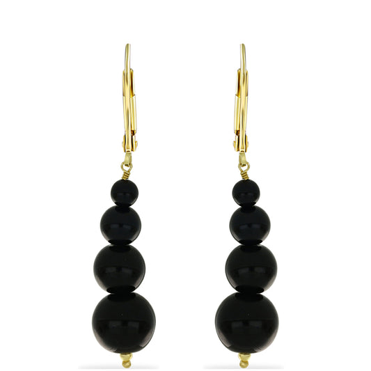 Pendientes de Plata Bañada en Oro con Ónix Negro