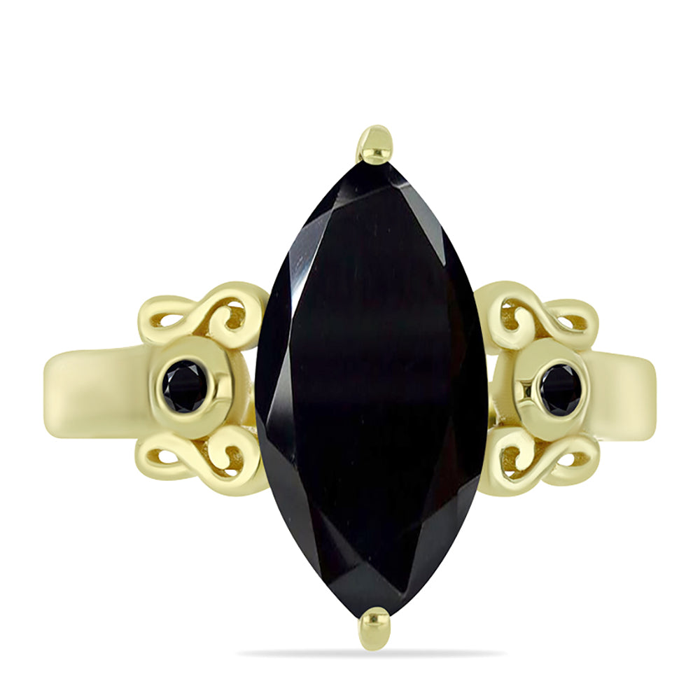 Anillo de Plata Bañada en Oro con Ónix Negro 1 