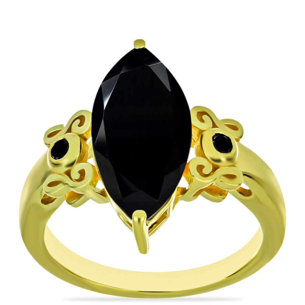 Anillo de Plata Bañada en Oro con Ónix Negro 3 