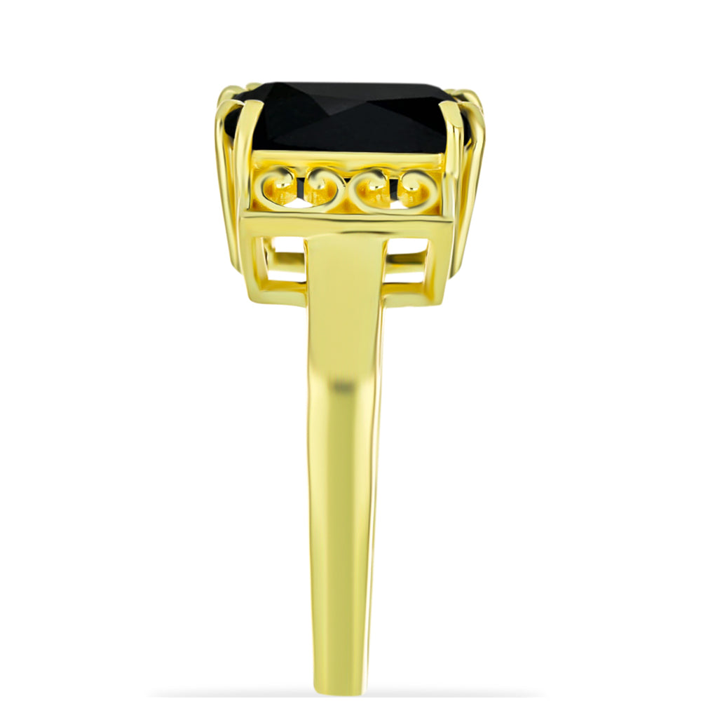 Anillo de Plata Bañada en Oro con Ónix Negro 4 