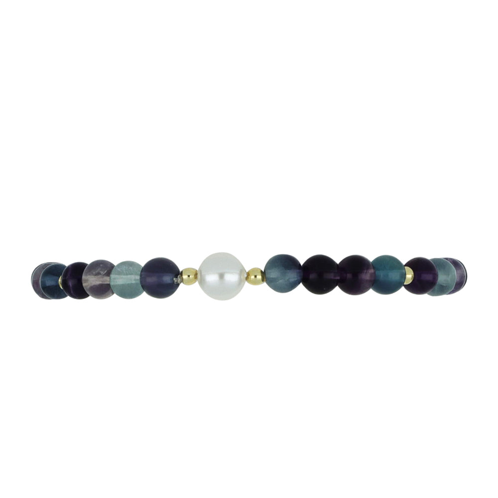 Pulsera de Plata Bañada en Oro con Fluorita y Perla de Agua Dulce Blanca Bicolor 2 
