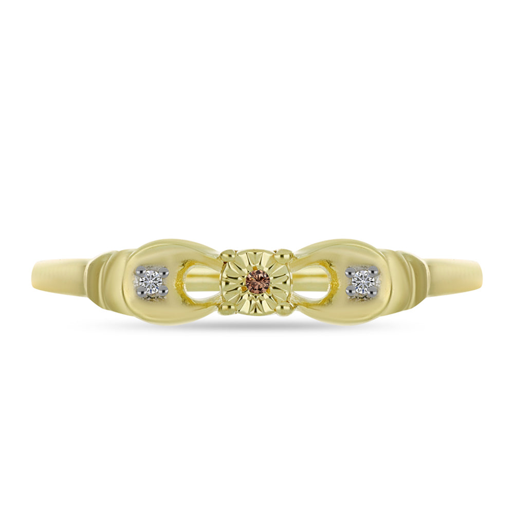 Anillo de Plata Bañada en Oro con Diamante Champagne y Diamante blanco 1 