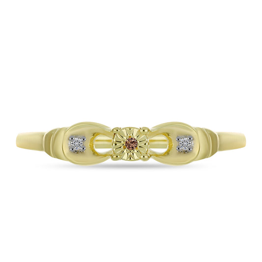 Anillo de Plata Bañada en Oro con Diamante Champagne y Diamante blanco