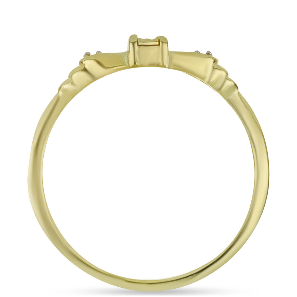 Anillo de Plata Bañada en Oro con Diamante Champagne y Diamante blanco 2 