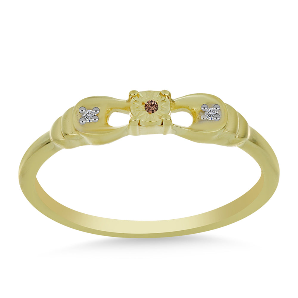 Anillo de Plata Bañada en Oro con Diamante Champagne y Diamante blanco 3 