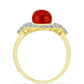 Anillo de Plata Bañada en Oro con Perla roja de río y Topacio Blanco